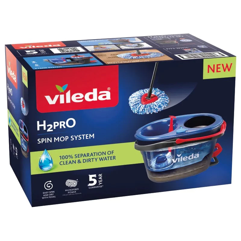 Bodenwischer VILEDA Mikrofaser 320 mm, Teleskopstiel 55–123 cm, waschbar, 360° drehbarer Kopf, schwarz/blau/rot