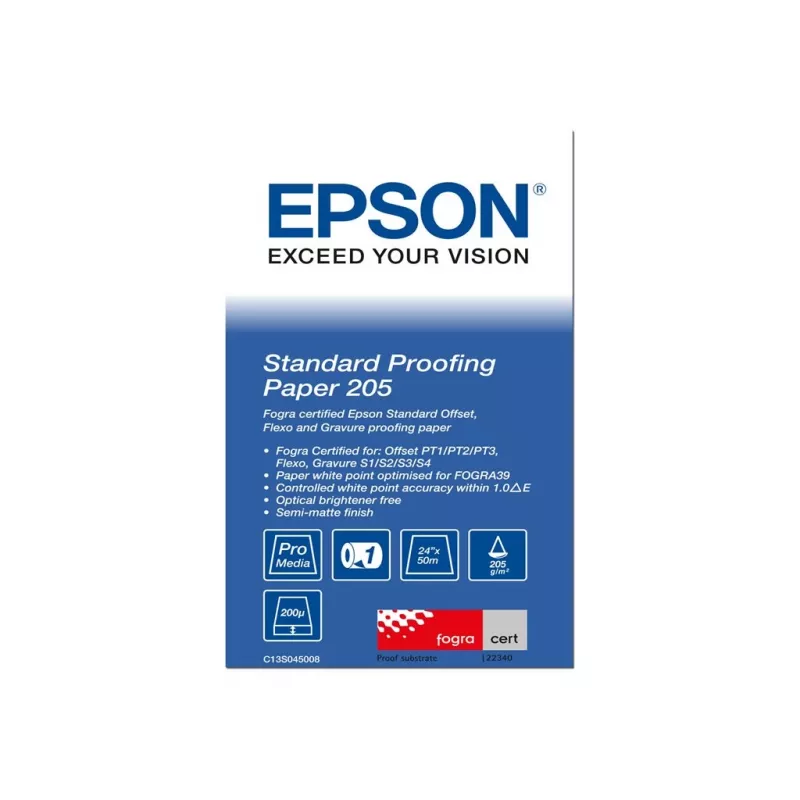 Epson Standard Proofing Paper, 24 Zoll x 50 m, 205 g/m², 50 m, 61 cm, 61 cm (24 Zoll), halbmatt, 200 µm, 205 g/m²
