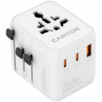 CANYON Reiseadapter OnTour 20 EU/UK/US/AUS 20W Weiß
