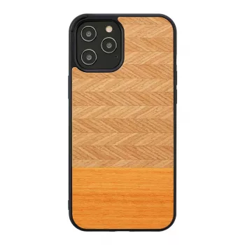 Handyhülle Man and Wood für iPhone 12 / 12 Pro — Fischgrätmuster, schwarz
