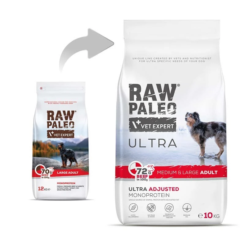 RAW PALEO Ultra Medium&Large Adult Rind - Trockenfutter für Hunde - 10 kg