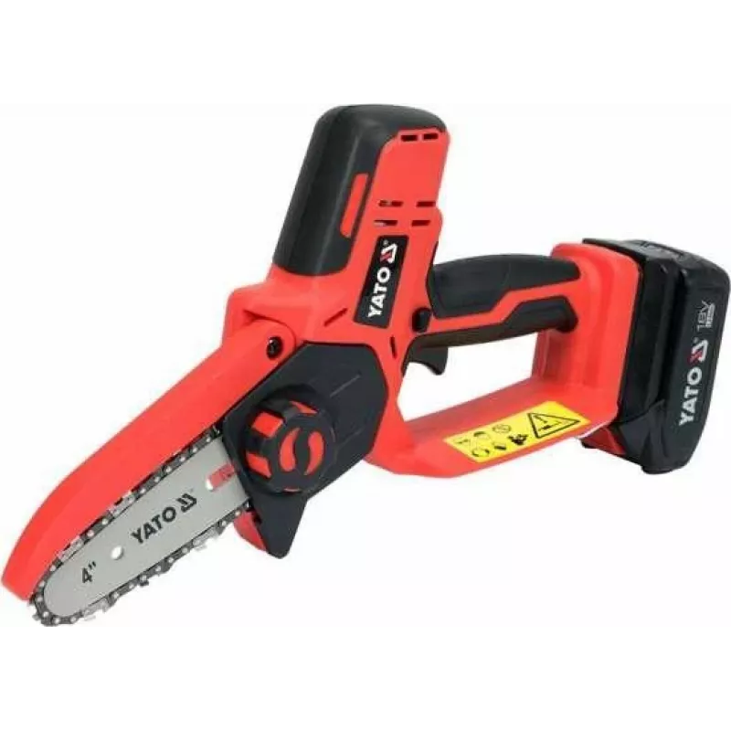 Akku-Kettensäge YATO YT-828135 — 18V Li-Ion 2Ah, 10 cm Schiene, 3200 U/min, 4,8 m/s Kettengeschwindigkeit, 26 Glieder
