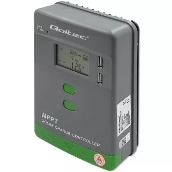 Qoltec, Solar-MPPT-Laderegler mit Temperatursensor 20A 12V/24V Display LCD 2 X USB