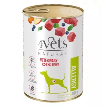 Nassfutter für Hunde 4vets Natural Allergy Lamb 400 g — hypoallergene Pastete für ausgewachsene Hunde, gluten- und laktosefrei