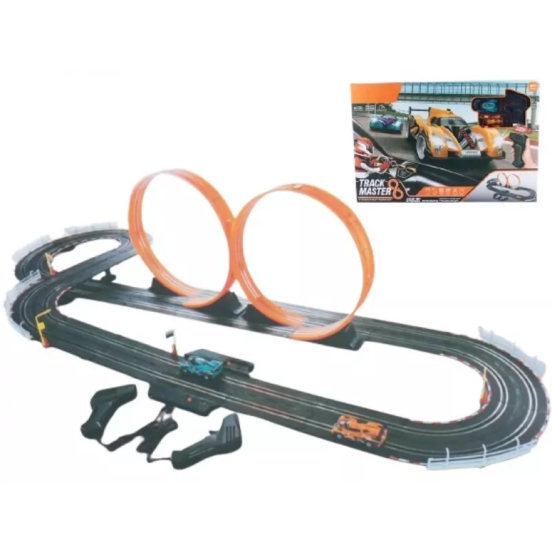 Mechanische Spielzeug-Rennbahn Madej Rennstrecke mit zwei Loops, tragbares Loop-Auto-Bahn-Set