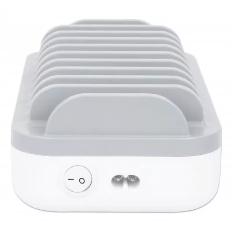 Manhattan Charging Station, 10x Ports: 3x USB-C (up to 18W PD) and 7x USB-A (up to 12W), 120W Total Output, White/Grau, Three Year Warranty