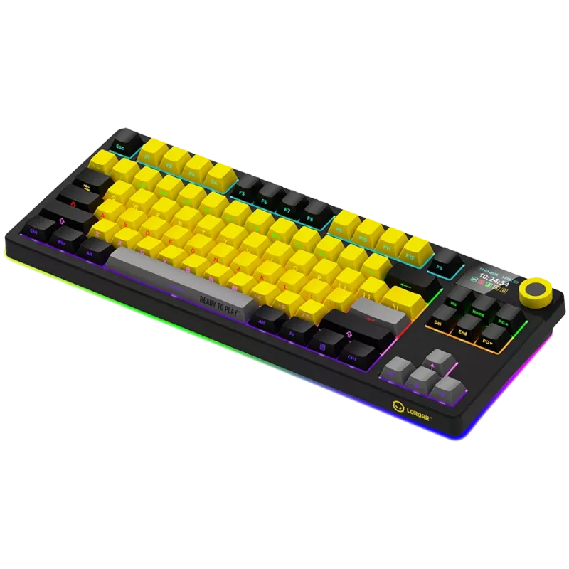 LORGAR KBP70TKLW, Kabellose TKL Mechanische Gaming-Tastatur Pro, Schwarz/Gelb, EN-Layout