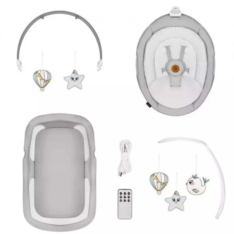 Wiege / Schaukelwiege Lionelo Bella Set Grau Beton – Babybett mit Schaukelfunktion