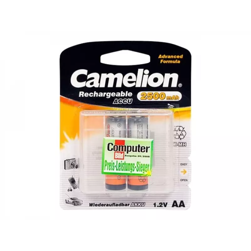 Wiederaufladbare Ni‑MH AA/HR6 Akkus CAMELION 2500 mAh, 2 Stück