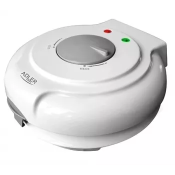Waffeleisen Adler AD 3038 – einzelne runde Waffel, 1500 W, einstellbarer Thermostat, Antihaft-Platten, grau/weiß