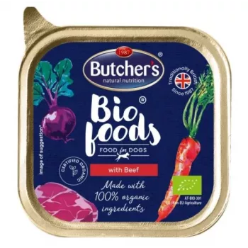Nassfutter für Hunde butcher's BUTCHER'S Bio Foods mit Rind und Kalb 150 g, getreidefrei, ausgewachsene Hunde, 11% Protein, 5% Fett