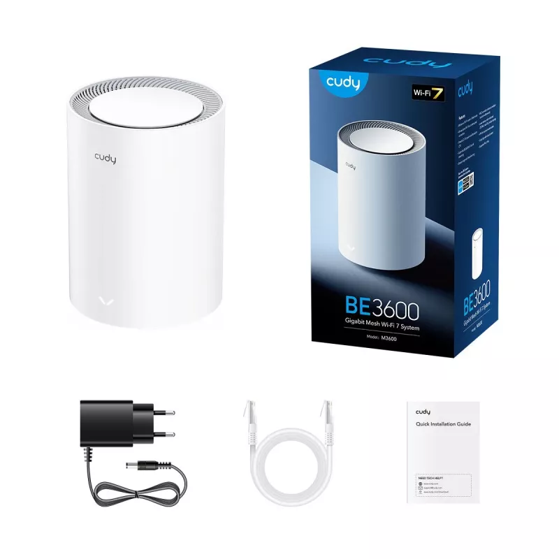 Mesh-System Cudy M3600 Dualband Wi‑Fi 7 (802.11be), 2882 Mbit/s, 3x LAN, 4 interne Antennen, weiß