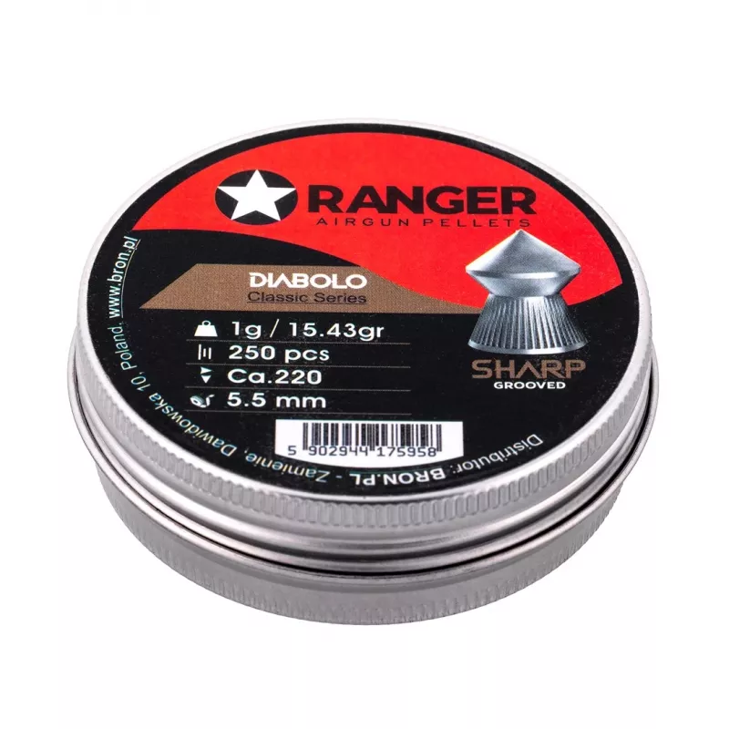 5,5 mm RANGER Diabolo Professional Sharp Grooved Point 250 Pellets