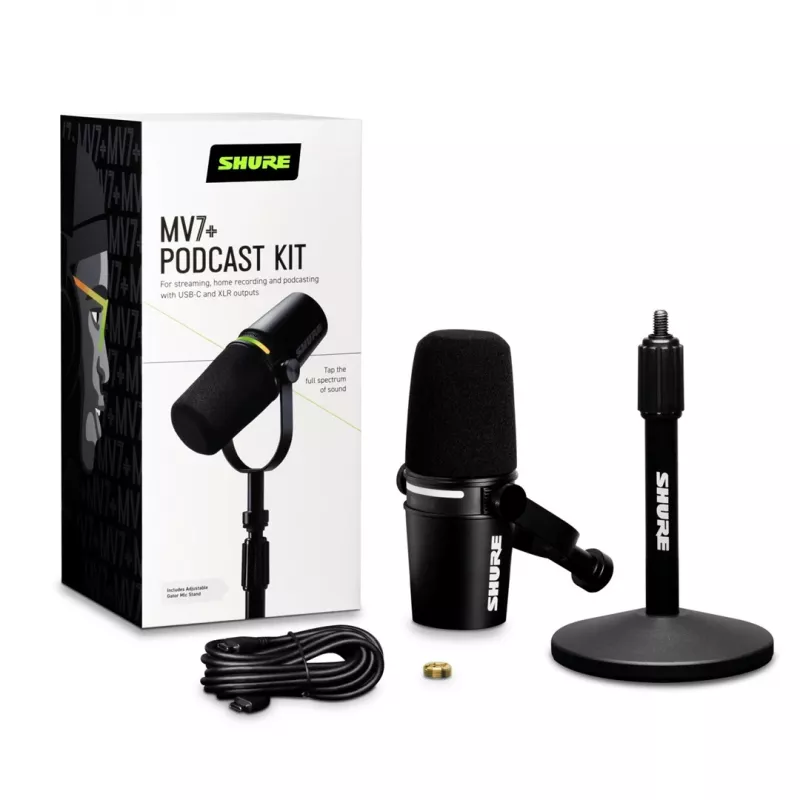 Shure MV7+-K-BNDL - Redner-/Gesangsmikrofon mit XLR/USB-C-Anschluss, schwarz + Tischstativ GATOR
