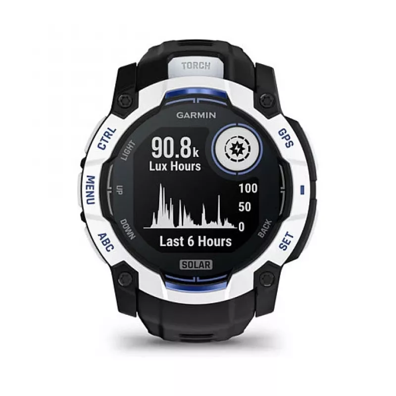 Smartwatch GARMIN Instinct 3.05 cm (1.2 Zoll) AMOLED 45 mm 390x390 px Touchscreen Schwarz Weiß GPS 4 GB 53 g Silikonarmband
