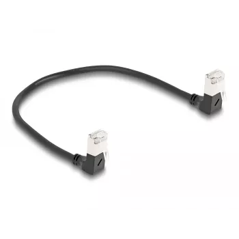 DeLOCK RJ45 Netzwerkkabel Cat.6A S/FTP schlank 90° abgewinkelt nach unten 0,25 m schwarz