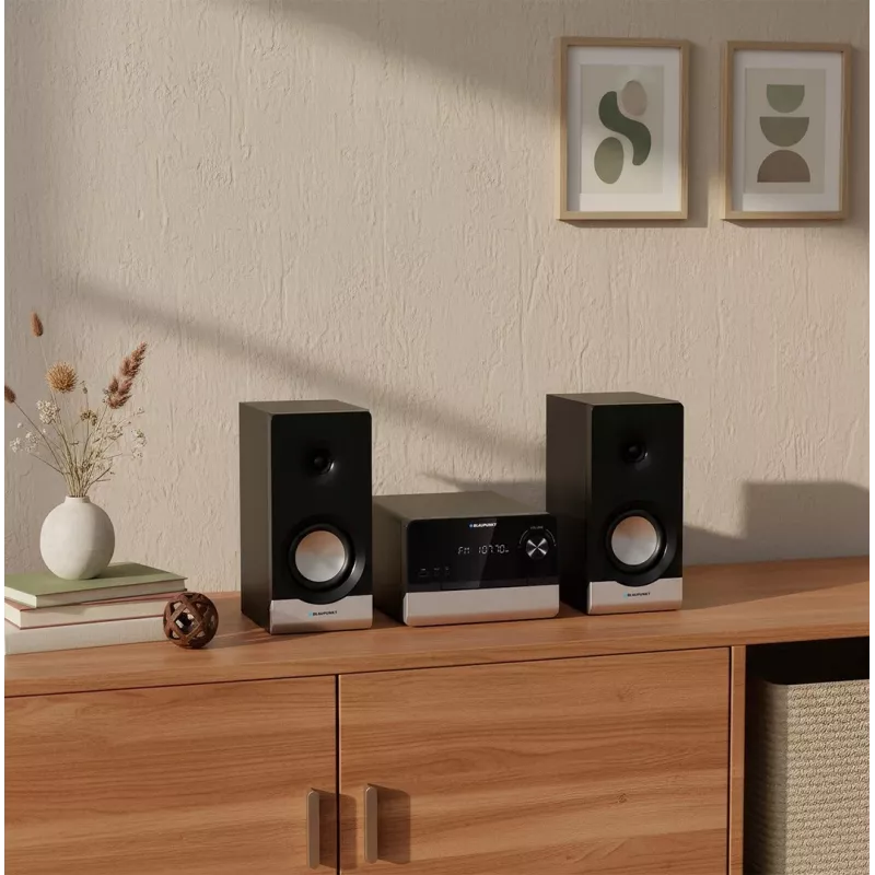 Home-Audio-Mikrosystem BLAUPUNKT MS40.2BT — 2×50 W RMS, Bluetooth, CD, USB, HDMI ARC, optischer Eingang, LED-Anzeige (schwarz)