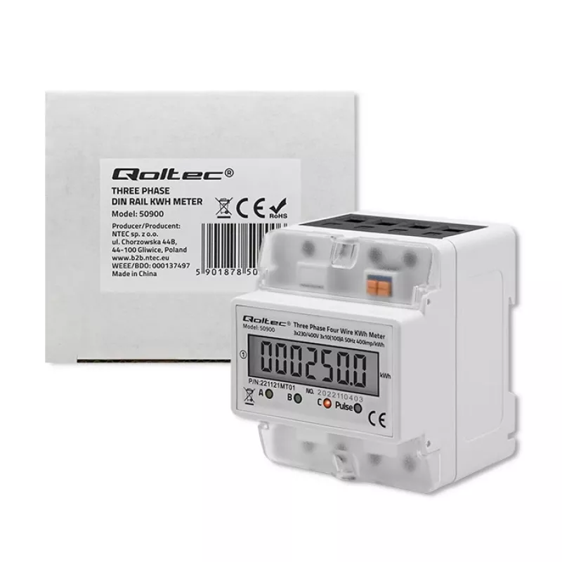 Dreiphasiger elektronischer Energiezähler QOLTEC 50900 400V LCD 4P