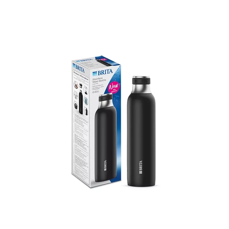 BRITA Karbonisierflasche 650 ml, Edelstahl, schwarz, spülmaschinenfest