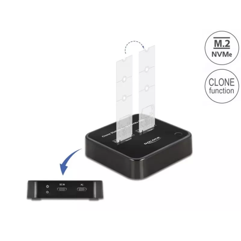 DeLOCK M.2 Dockingstation für 2 x M.2 NVMe PCIe SSD mit Klonfunktion