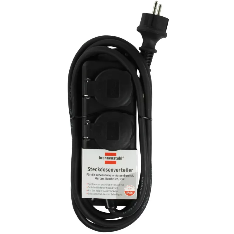 Brennenstuhl Verlängerungskabel IP44 2-fach schwarz 2,0 m H07RN-F 3G1,5 - Verlängerungskabel - AC 230 V - Ausgangsanschlüsse: 2 - 2 m (1159930)