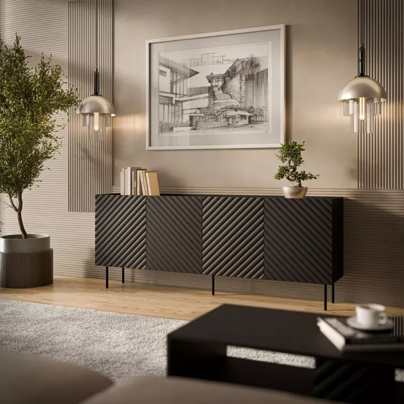 Kommode cama meble LUCCA 4D, 200×40×80 cm, schwarz, Korpus aus Spanplatte