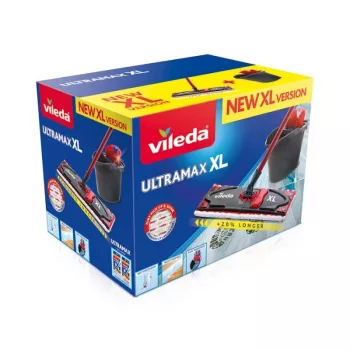 VILEDA Wischmopp Ultramax XL Box — waschbarer Mikrofaser-360°-Drehkopf, faltbar, für Hartböden