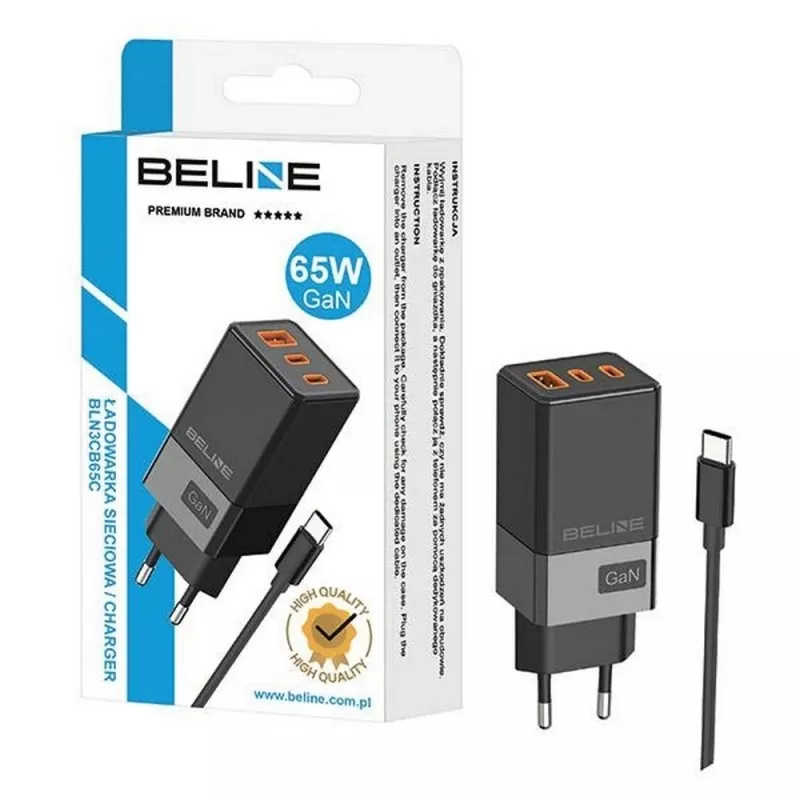 Beline Netzadapter 2x USB-C 1x USB 65W Kabel USB-C Schwarz/Schwarz PD 3.0