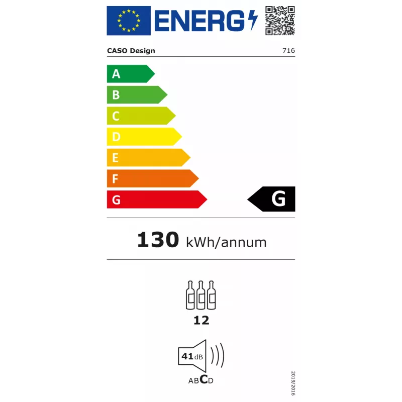 Caso | Weinkühlschrank | WineExclusive 12 | Energieeffizienzklasse G | Flaschenkapazität 12 | Kühltechnologie Kompressor | Schwarz