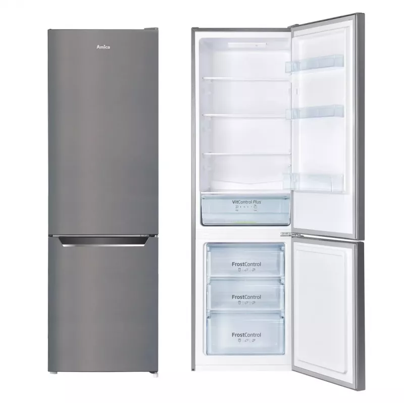 Kühl-Gefrierkombination AMICA FK2525.4UNTX(E) freistehend 250L, silber, Gefrierfach unten, R600a