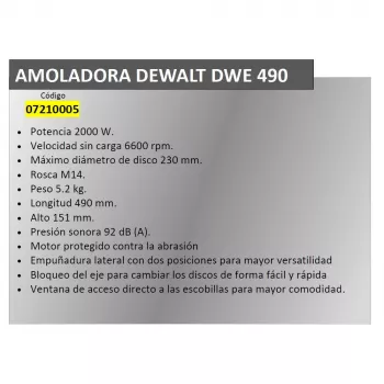 Winkelschleifer DeWALT DWR490 — 2200 W, 230 mm Scheibe, 6600 RPM, 5,2 kg