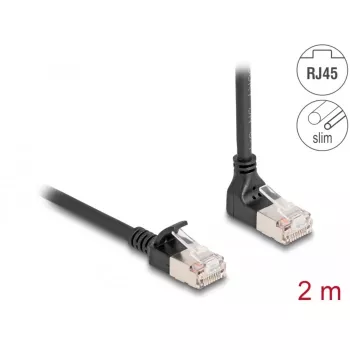 Delock - Netzwerkkabel - RJ-45 (M) aufwärts abgewinkelt zu RJ-45 (M) gerade - 2,0 m - 4,5 mm - S/FTP - CAT 6a - geschirmt, halogenfrei - Schwarz (80288)
