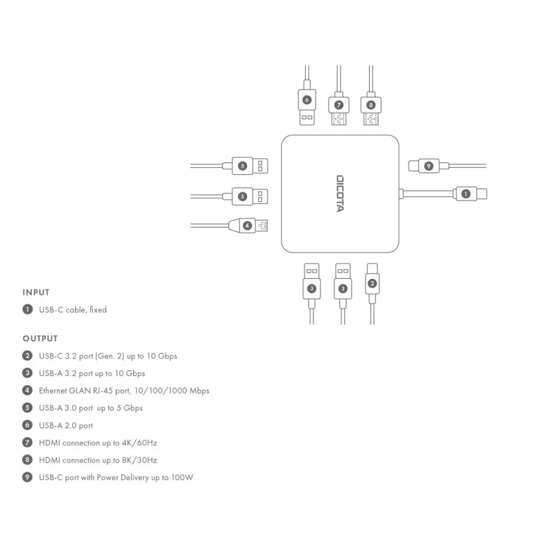 DICOTA D32057 USB Type-C Hub 10000 Mbit/s Silver