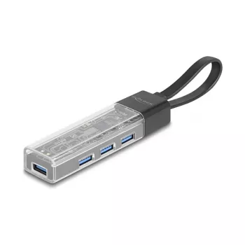 DELOCK USB 3.2 Gen 1 (3.1 Gen 1) 4-Port Hub mit Typ-A + Typ-C Host (5000 Mbit/s) Schwarz/Transparent