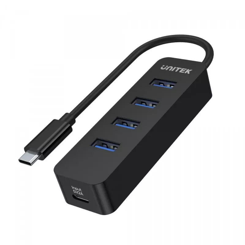 USB-Hub Unitek uHUB Q4 – 4-Port USB 3.2 Gen 1 (Typ-A) Hub, USB-C Host, 5 Gbit/s, 10 W, schwarz