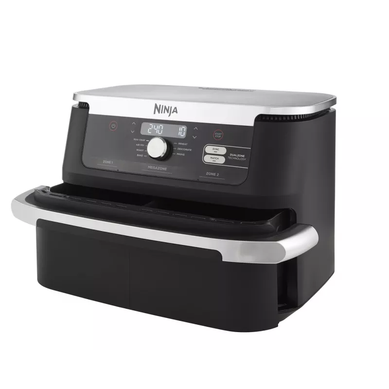 Doppel-10,4-L-Heißluftfritteuse Ninja AF500EU, Standgerät, 2470 W, Schwarz, Edelstahl