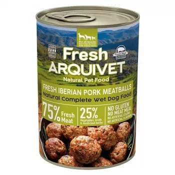 Nassfutter für Hunde ARQUIVET Fresh Iberian Pork Meatballs 400 g – Alleinfuttermittel in Dosen, getreidefrei, für ausgewachsene Hunde