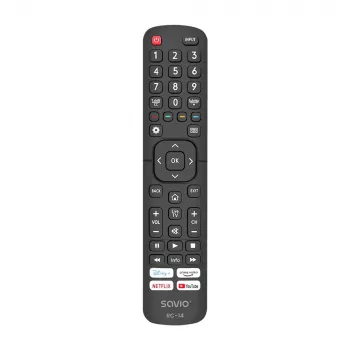 Universal-Fernbedienung SAVIO RC-14 für Hisense Smart TV, IR Wireless, unterstützt 14 Geräte, Reichweite bis zu 10 m, schwarz