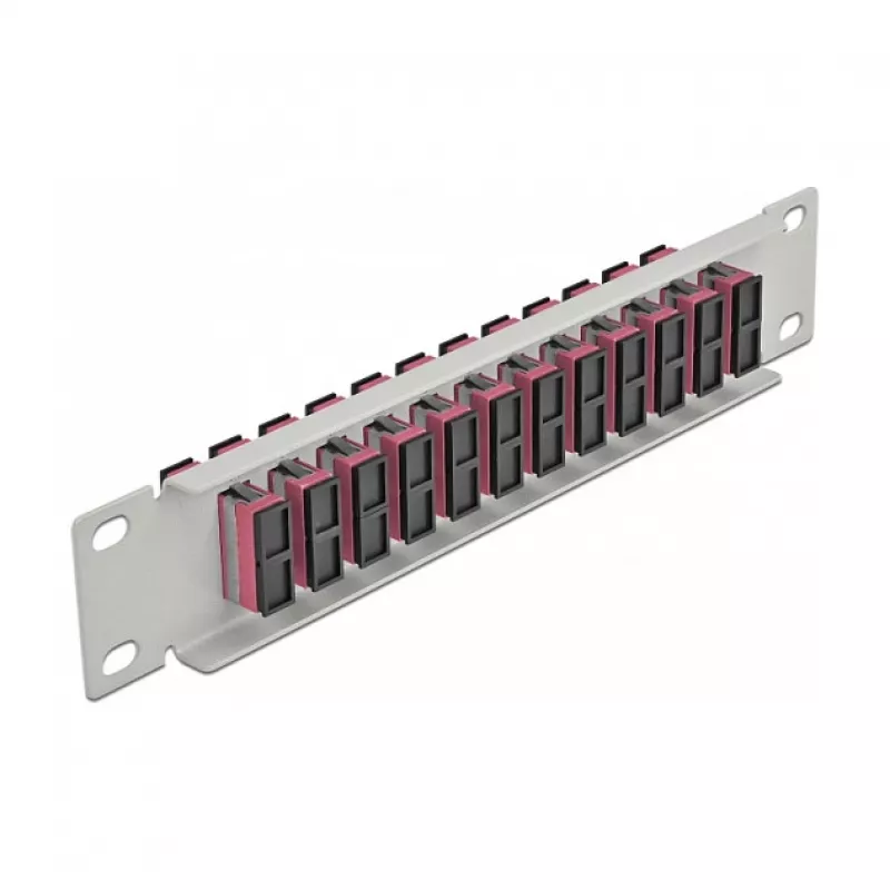 Glasfaser-Patchpanel DeLOCK 10 Zoll 12 Port SC Duplex Violett 1U Grau