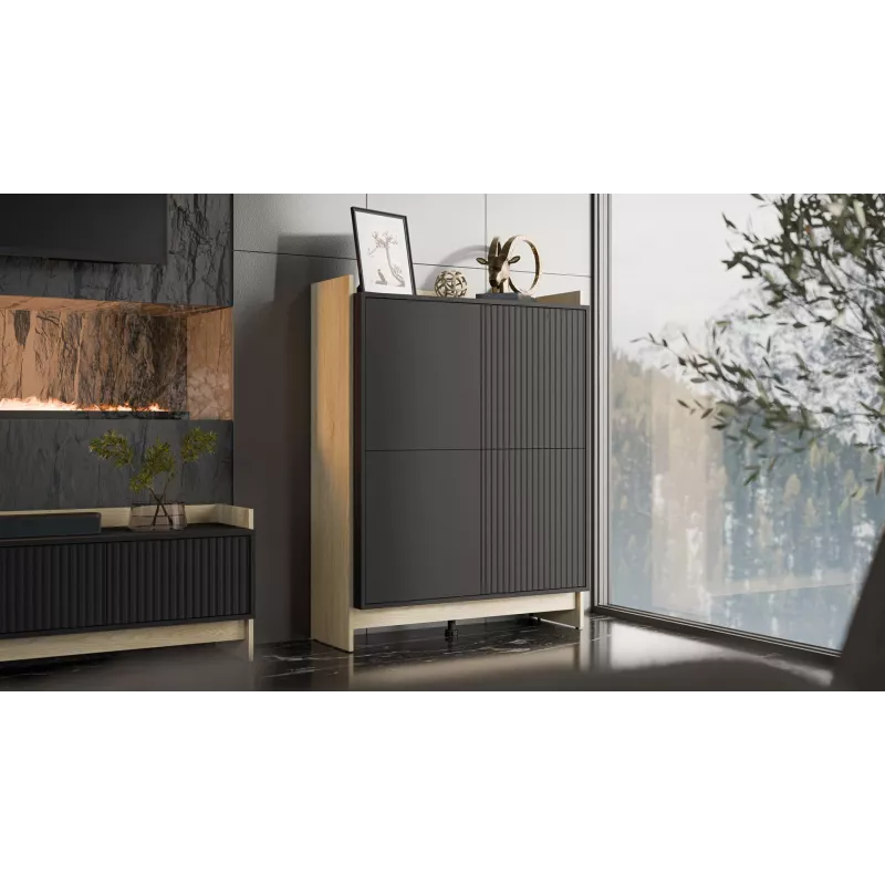 Cama PORTO Kommode 100x38x130 Eiche/schwarz