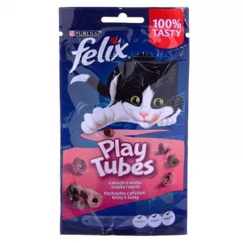 Felix Play Tubes Truthahn & Schinken 50 g – Trockenfutter-Leckerli für Katzen