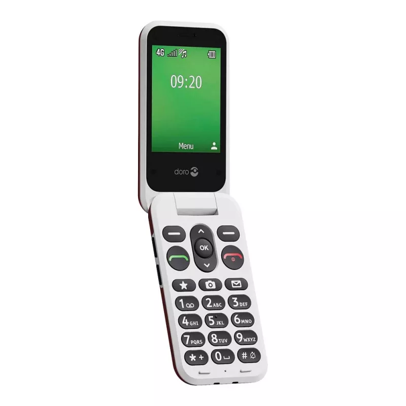 Feature-Phone Doro Leva E22 Klapphandy, 2,8 Zoll (7,11 cm) Anzeige, Single SIM, 0,3 MP Kamera, 1150 mAh, 127,8 g, Rot/Weiß