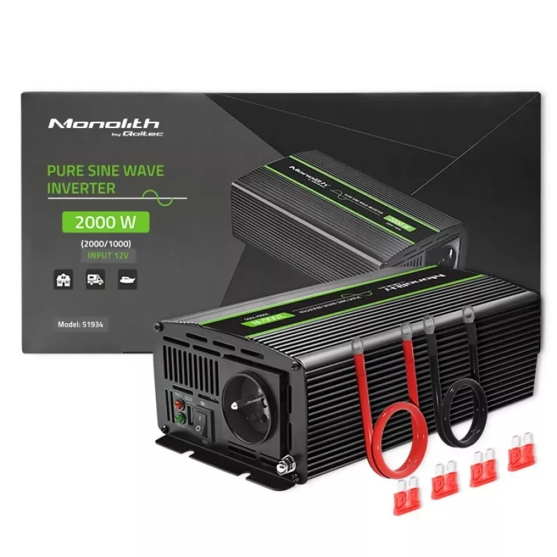 Auto-Wechselrichter Qoltec Monolith 2000 W Schwarz 12 V