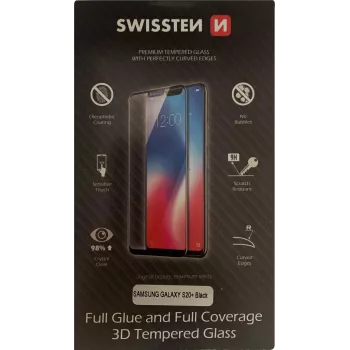 Gehärtete Glas-Displayschutzfolie SWISSTEN für Samsung Galaxy S20+ — 3D-Vollverklebung, ultra-robust, schwarz