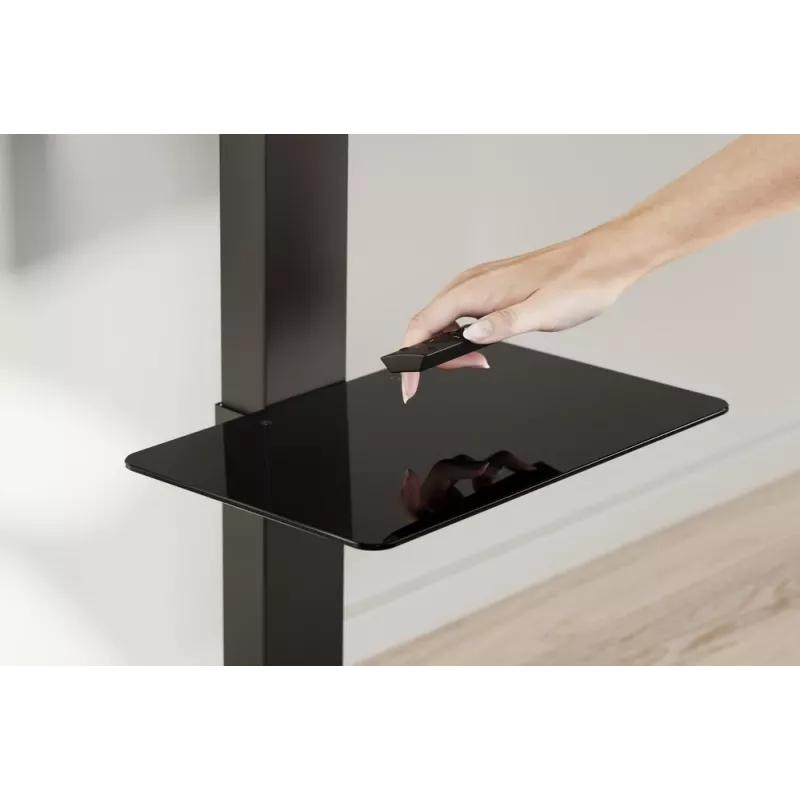 Boden-TV-Ständer GEMBIRD TVS-86ST-01 für 43–86 Zoll Fernseher, schwarz, Basis aus gehärtetem Glas, VESA 100x100–600x400, max. 60 kg