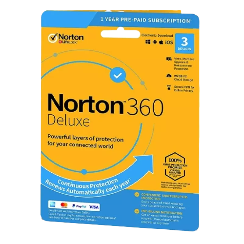 Norton 360 Deluxe | 3 Geräte | 1 Jahr | 25 GB Cloud-Speicher | EU