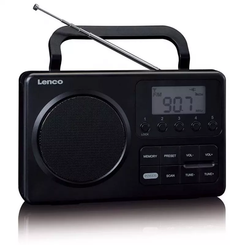 Tragbares Radio Lenco MPR-035BK — FM/AM, Netz- und Batteriebetrieb, 2,5-Zoll-LCD, 20 FM-Senderspeicher, 3,5-mm-Ausgang