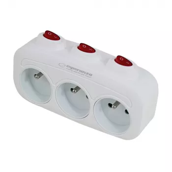 Stromverteiler ESPERANZA ELK307W — 3-fach geschalteter Innenadapter, Stecker Typ E, 220–240 V, 16 A, 3680 W, weiß