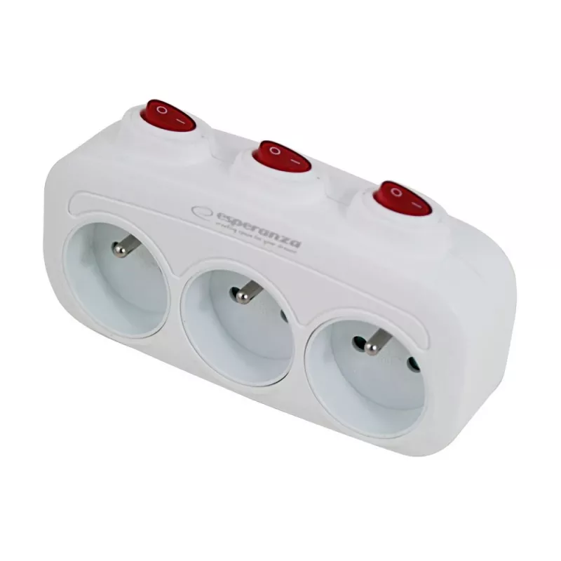 Stromverteiler ESPERANZA ELK307W — 3-fach geschalteter Innenadapter, Stecker Typ E, 220–240 V, 16 A, 3680 W, weiß