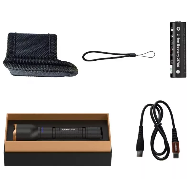 Taschenlampe Duracell DF2500R — schwarz, wiederaufladbare Handlampe